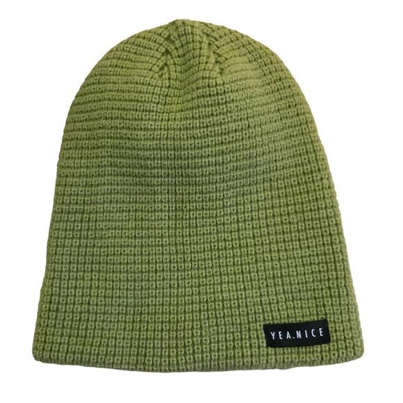 Yea.Nice Premium Beanie Logo Cuffed Flat Waffle Knit Warm Winter Hat - Picture 5 of 8
